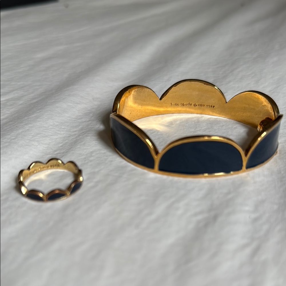 Gold and Navy Scalloped Bracelet and Ring Set